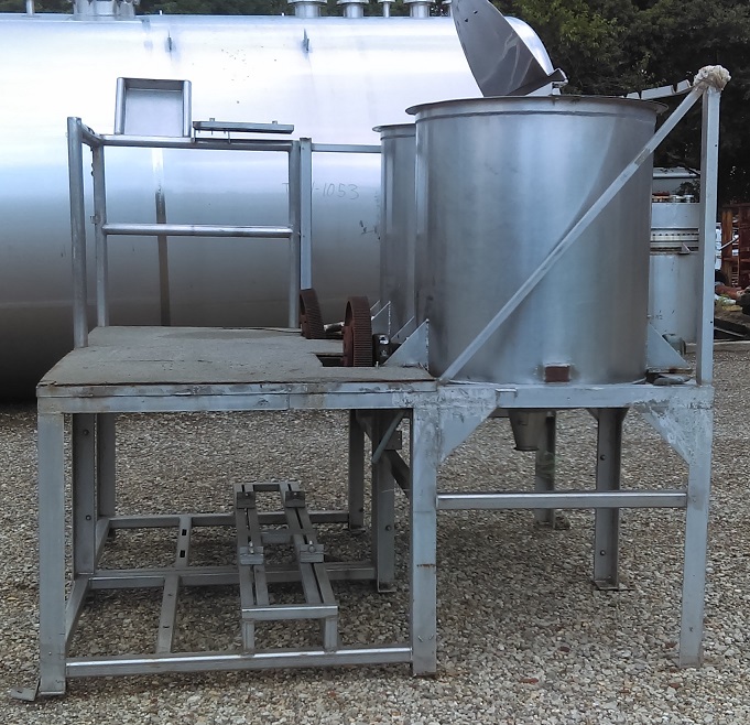Used Dual 100 Gallon Salad Dressing Style Mixer.  Dixie style mixer.  Tanks mounted on Stainless Steel platform (footprint 75